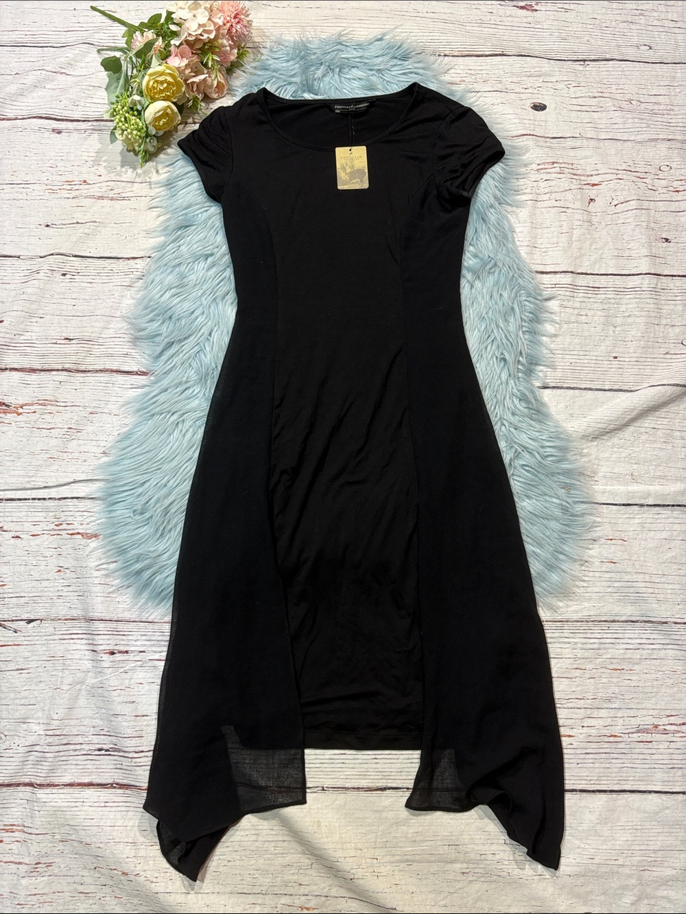 NWT Peruvian Connection Black Belgravia Chiffon Asymmetrical Hem Mini Dress